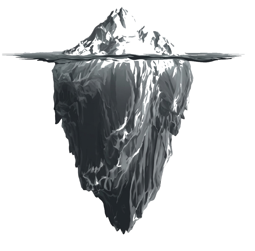 Iceberg image representing visible outcomes and deeper systems work.